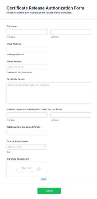 Certificate Release Authorization Form Template