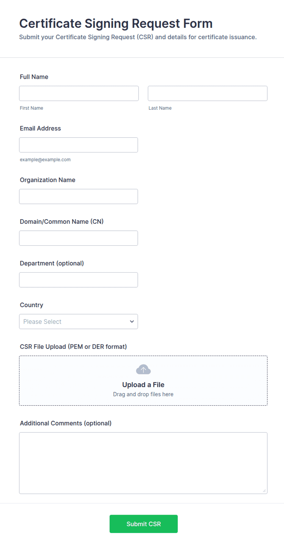 Certificate Signing Request (CSR) Submission Form Template | Jotform