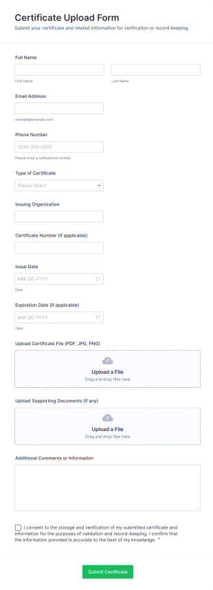 Certificate Upload Form Template