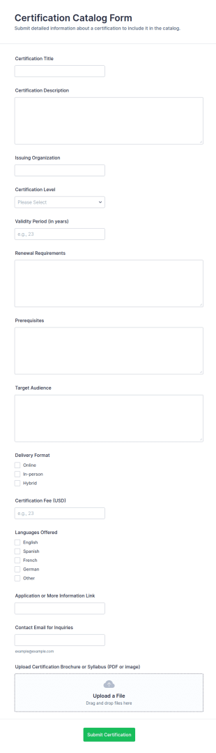 Certification Catalog Form Template