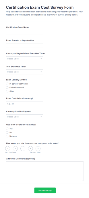 Certification Exam Cost Survey Form Template
