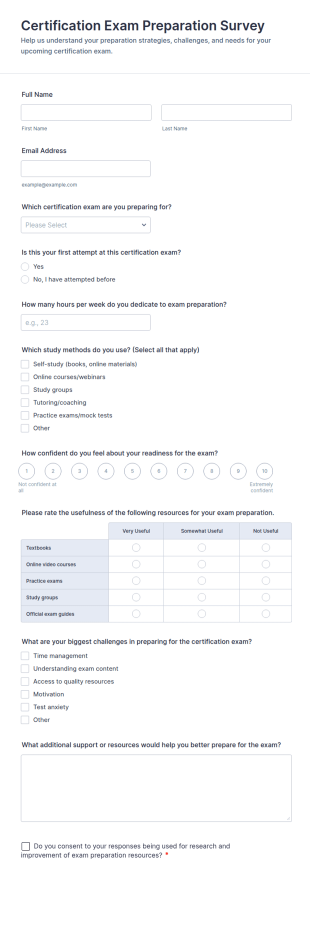 Certification Exam Preparation Survey Form Template