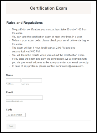 Certification Exam Form Template