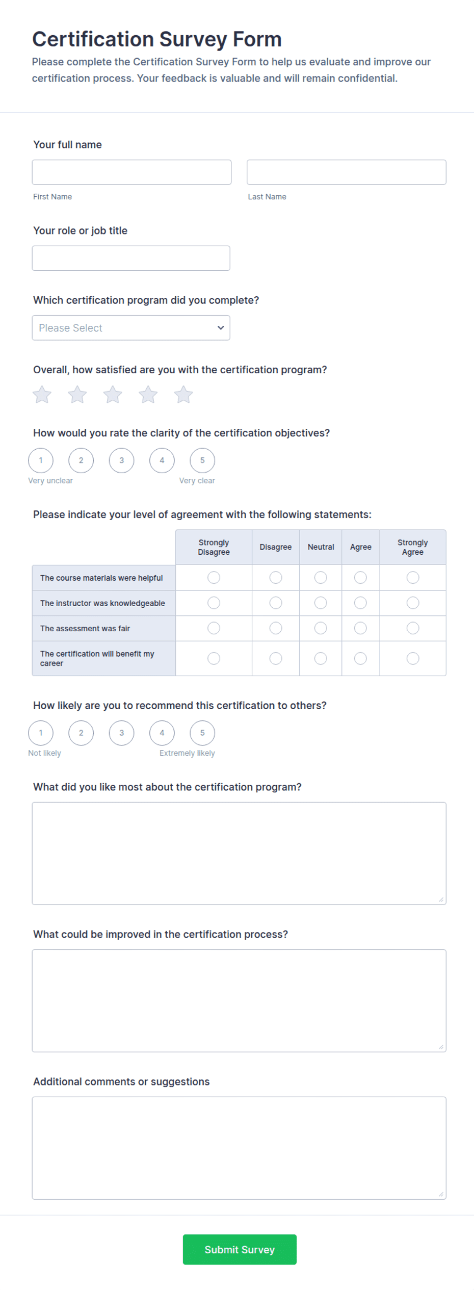 Certification Survey Form Template | Jotform