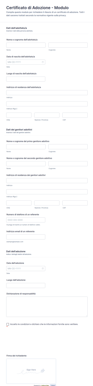Certificato Di Adozione Modulo