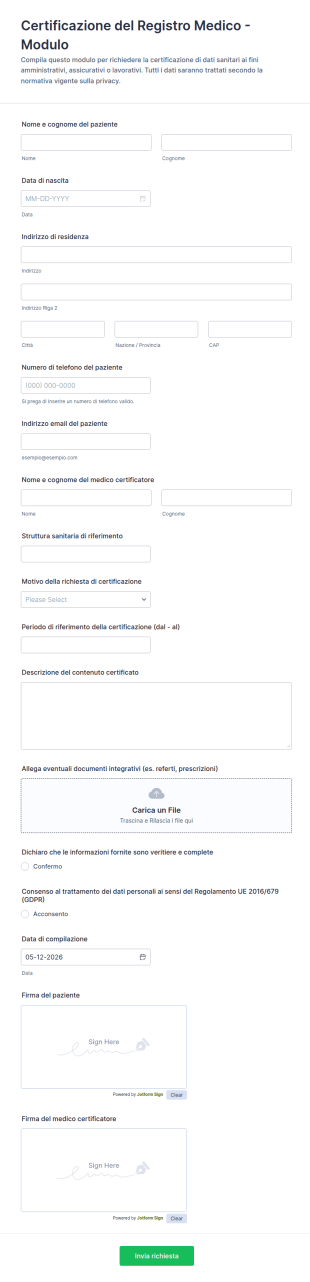 Certificazione Del Registro Medico Modulo