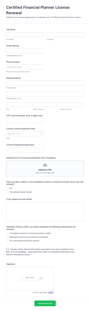 Certified Financial Planner License Renewal Form Template