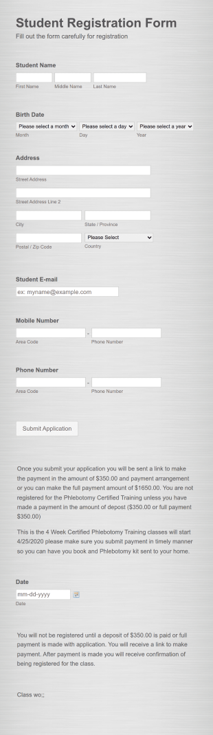 Certified Phlebotomy Training Form Template