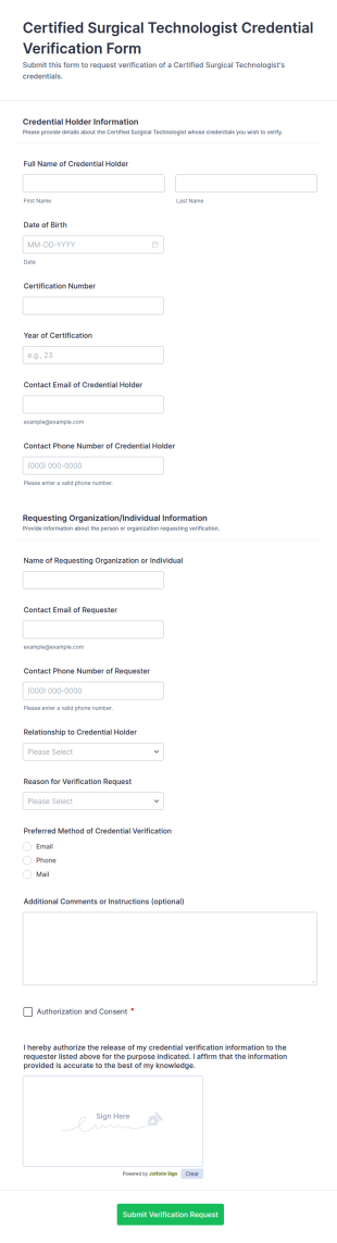 Certified Surgical Technologist Credential Verification Form Template