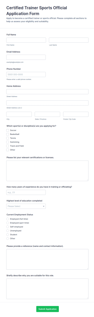 Certified Trainer Sports Official Application Form Template