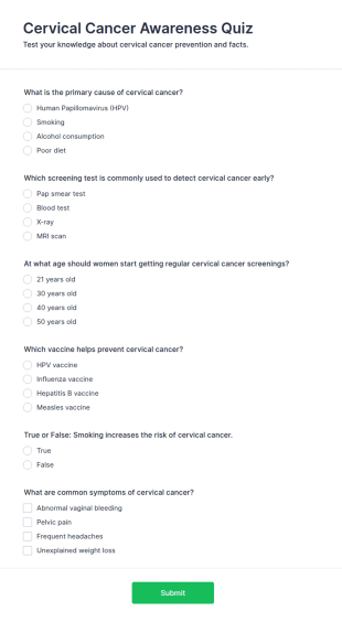 Cervical Cancer Awareness Quiz Form Template