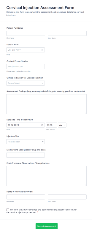 Cervical Injection Assessment Form Template