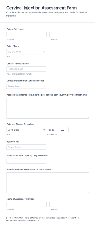 Cervical Injection Assessment Form Template