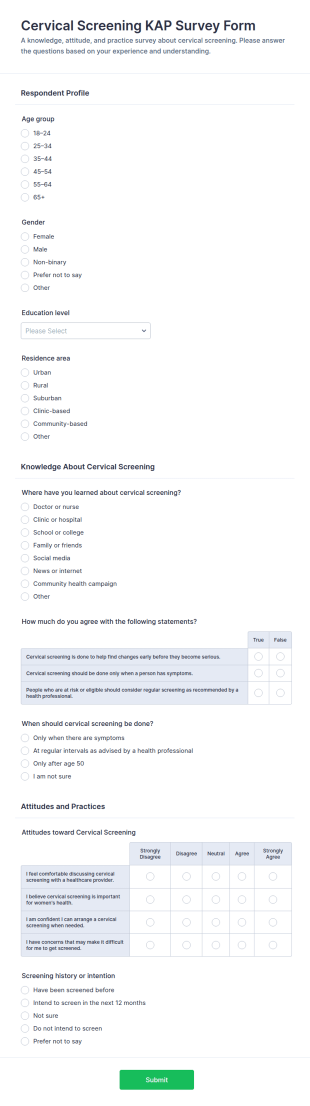 Cervical Screening KAP Survey Form Template