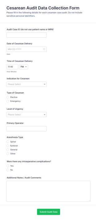Cesarean Audit Data Collection Form Template