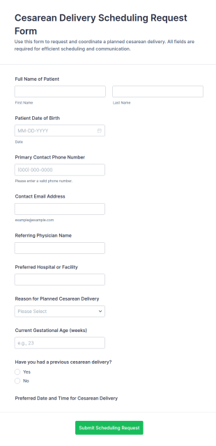 Cesarean Delivery Scheduling Request Form Template