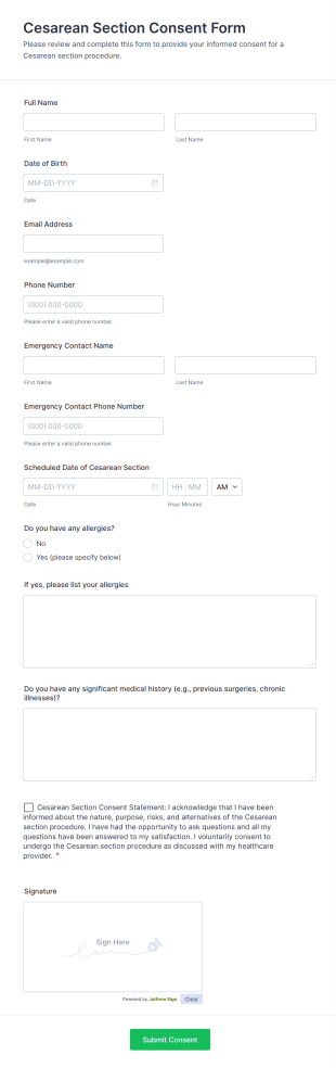 Cesarean Section Consent Form Template