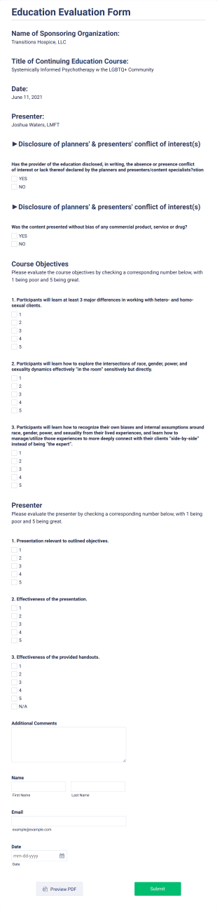 CEU Evaluation Form Template