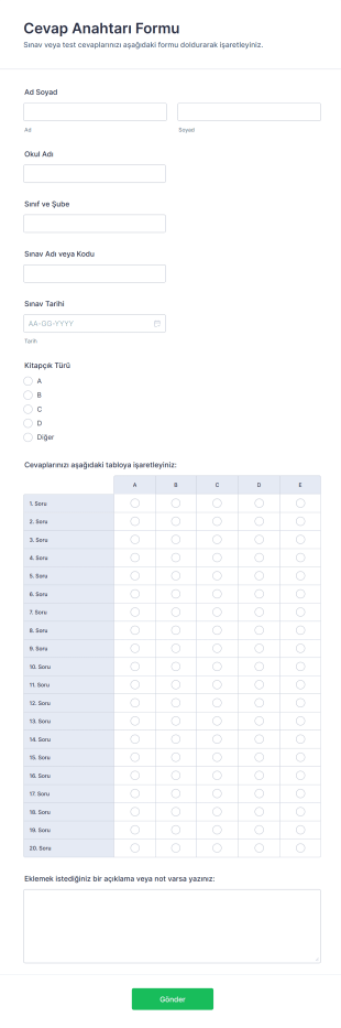 Cevap Anahtarı Form Şablonu