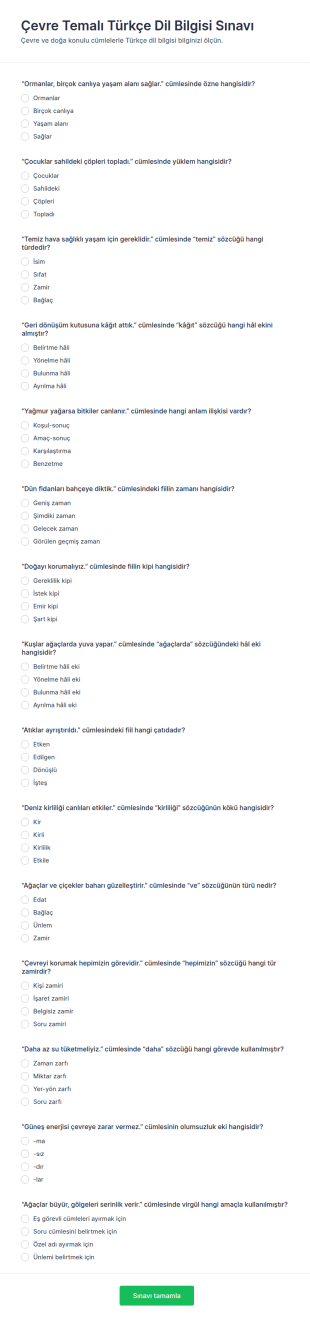 Çevresel Dilbilgisi Quiz’i Form Şablonu
