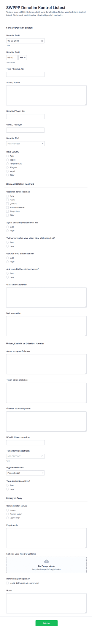 Çevresel Güvenlik Denetimi Form Şablonu