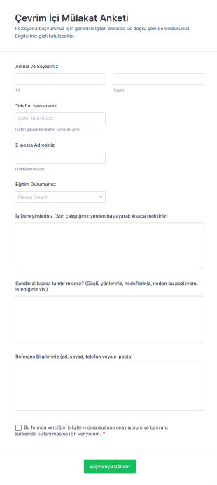 Çevrim İçi Mülakat Anketi Form Şablonu