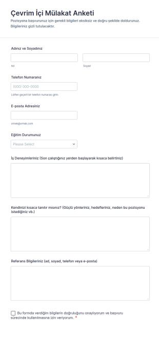 Çevrim İçi Mülakat Anketi Form Şablonu