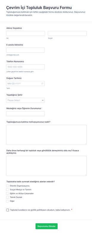 Çevrim İçi Topluluk Başvuru Form Şablonu