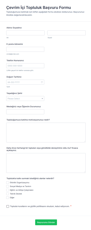 Çevrim İçi Topluluk Başvuru Form Şablonu