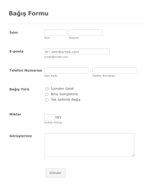Çevrimiçi Bağış Form Şablonu