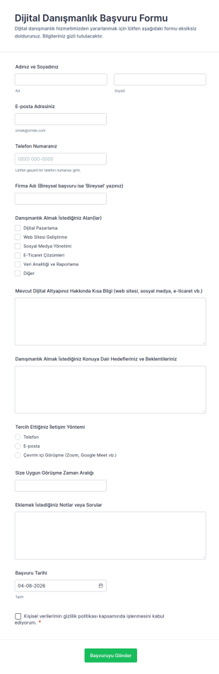 Çevrimiçi Danışma Form Şablonu