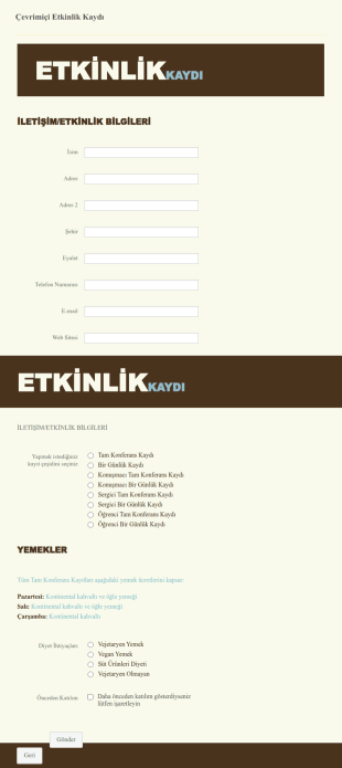 Çevrimiçi Etkinlik Kaydı Form Şablonu