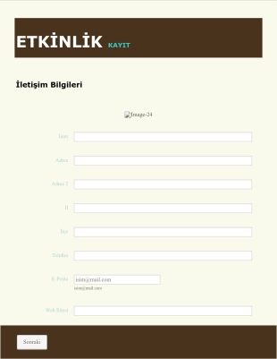 Çevrimiçi Etkinlik Kayıt Form Template