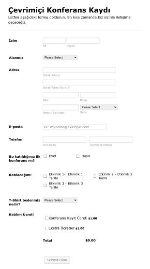 Çevrimiçi Konferans Kayıt Form Template
