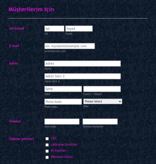 Cevrimici Siparis Form Template