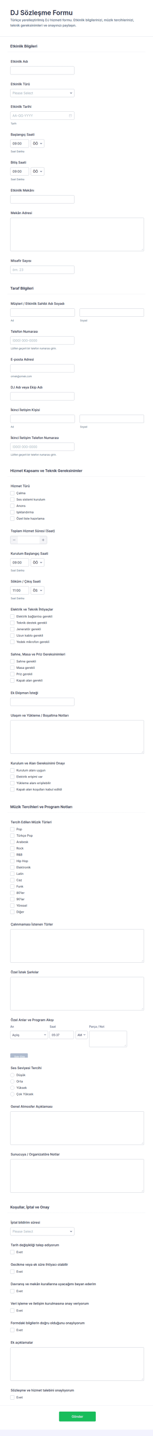 Çevrimiçi Sözleşme Formu 🎶🤝 Form Şablonu