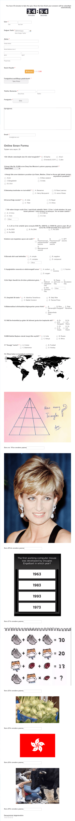 Çevrimiçi Test Sınavı Form Template