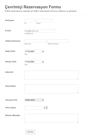 Çevrimiçi Yer Rezervasyon Form Template