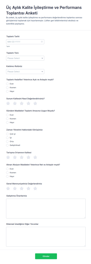 Çeyrek Dönem Toplantı Geri Bildirim Anketi Form Şablonu