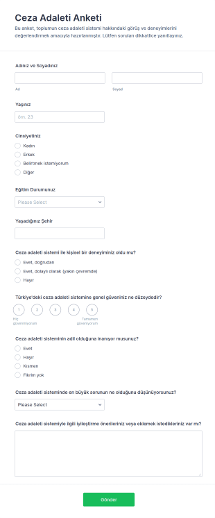 Ceza Adaleti Anketi Form Şablonu