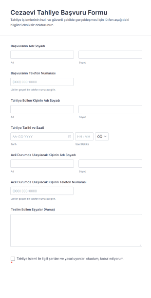 Cezaevi Tahliye Başvuru Form Şablonu