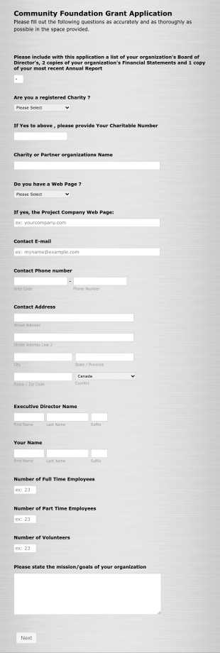 CF Grant Application By GBCF Form Template