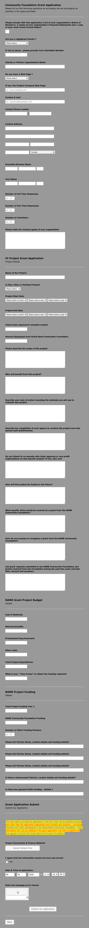 CF Grant Application By GBCF Form Template