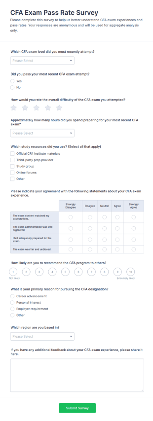 CFA Exam Pass Rate Survey Form Template