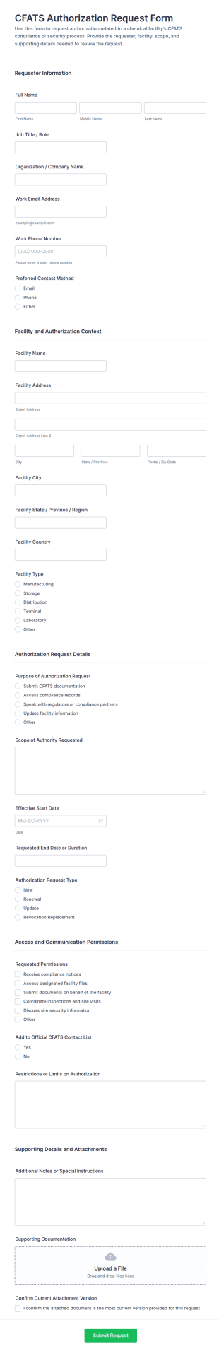 CFATS Authorization Request Form Template