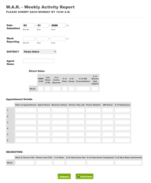 WAR Weekly Activity Report Form Template