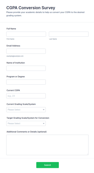 CGPA Conversion Survey Form Template