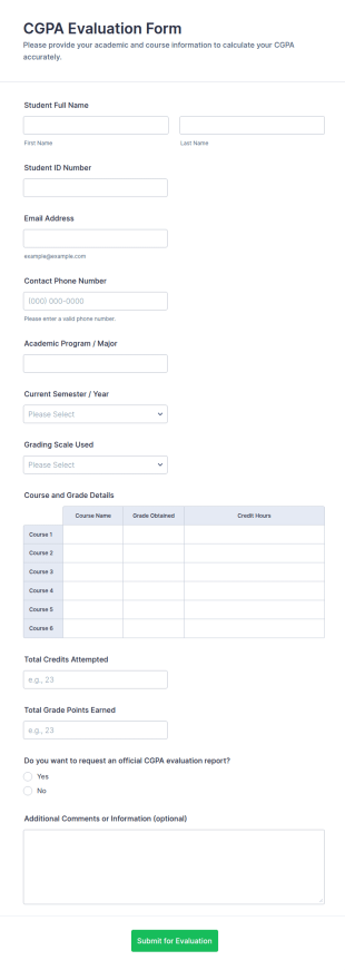 CGPA Evaluation Form Template