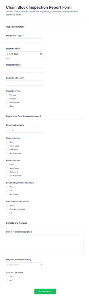 Chain Block Inspection Report Form Template