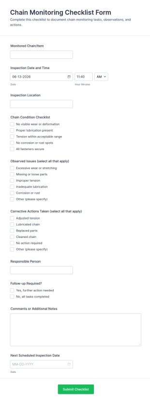 Chain Monitoring Checklist Form Template